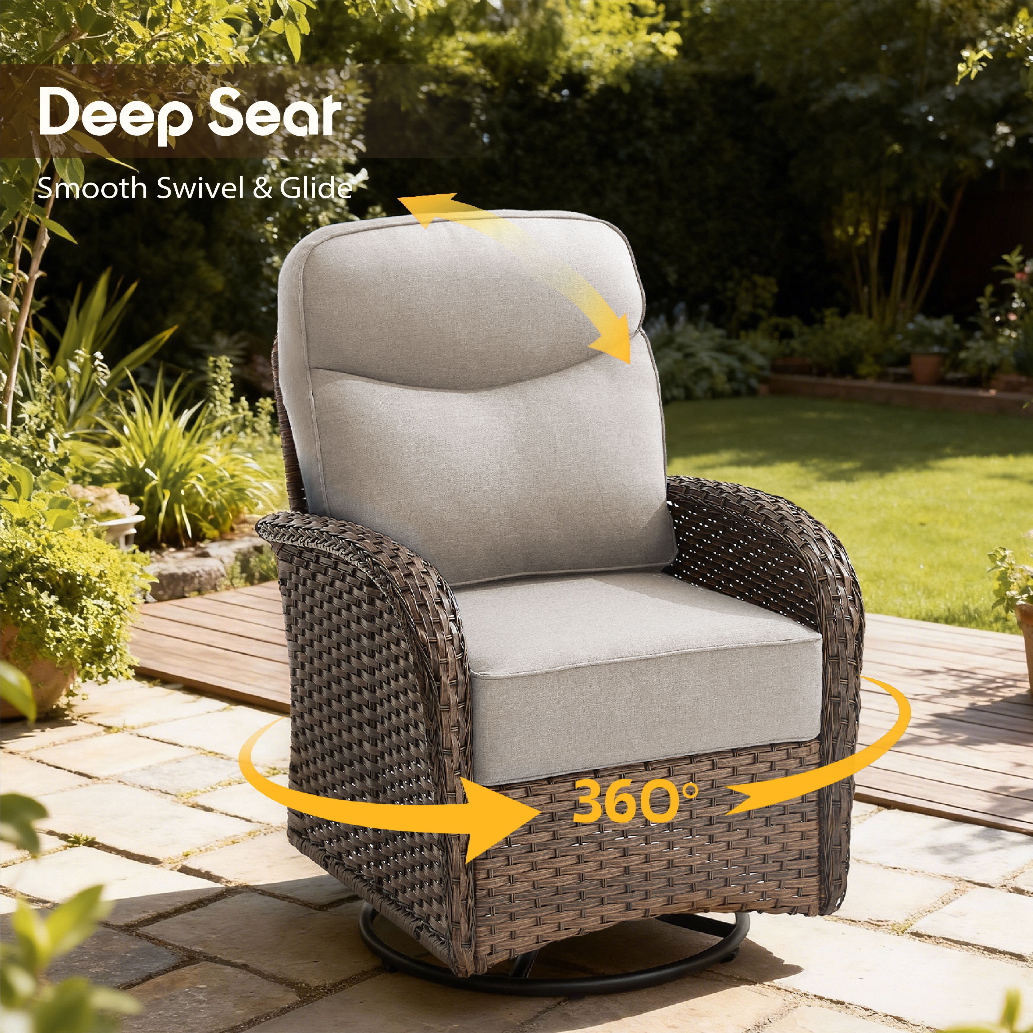 Bellefurn Outdoor Swivel Rocker Patio Chairs,Patio Swivel Chairs Set of 2,Swivel Glider Lounge Chairs with Side Table Patio Furniture Set for Outdoor,Balcony,Front Porch,Firepit Area