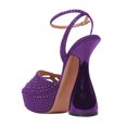 thumbnail image 4 of FSJ Women Graceful Rhinestones Platform Chunky High Heel Sandals Ankle Strap Round Open Toe Wedding Party Shoes Size 8 Purple, 4 of 4