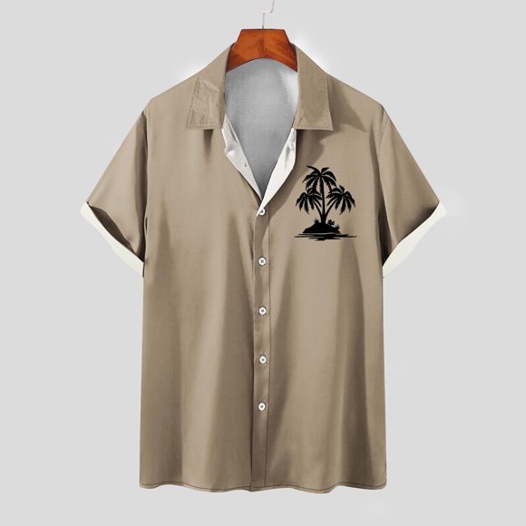 lcziwo Men's Holiday Shirts,Hawaiian Shirts for Men Loose Short Sleeve Mens Beach Shirts Resort Casual Shirts 2024 Clearance,Khaki XL