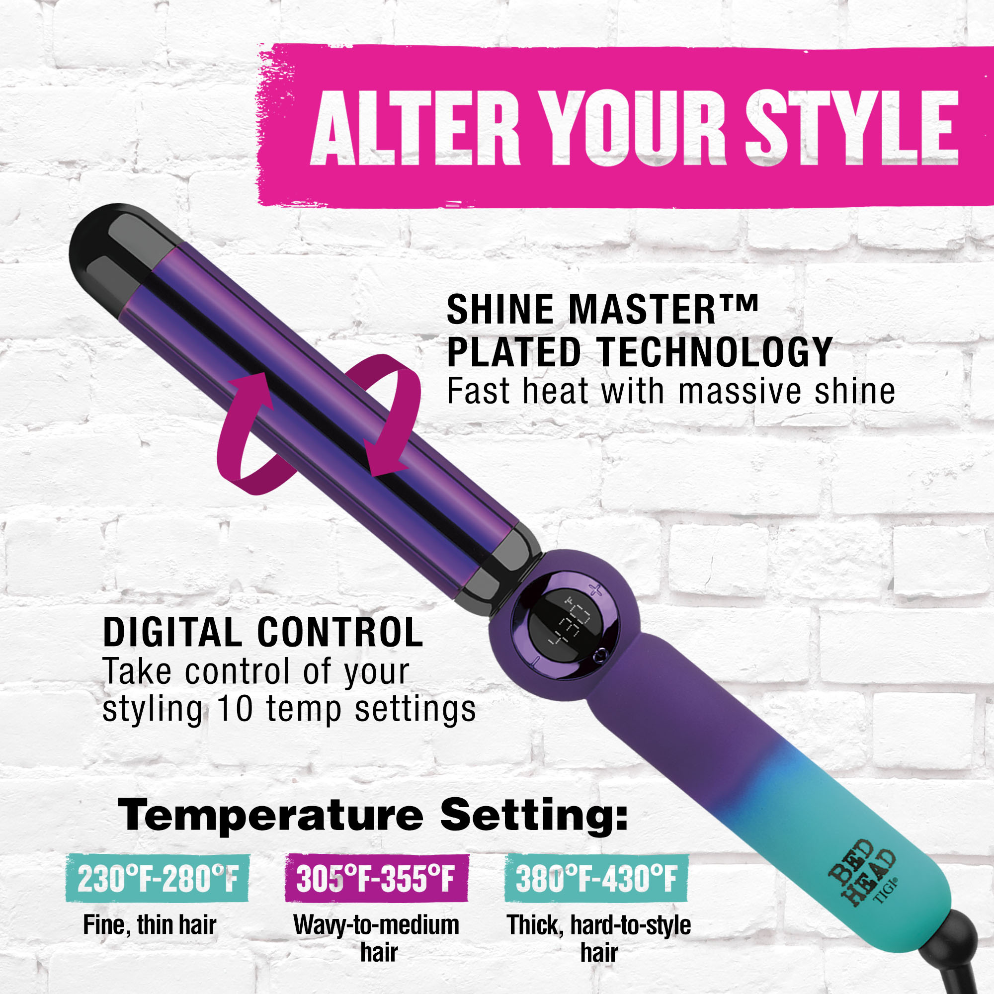 Bed Head Rough Volume 1.25-Inch Digital Curling Wand photo 4