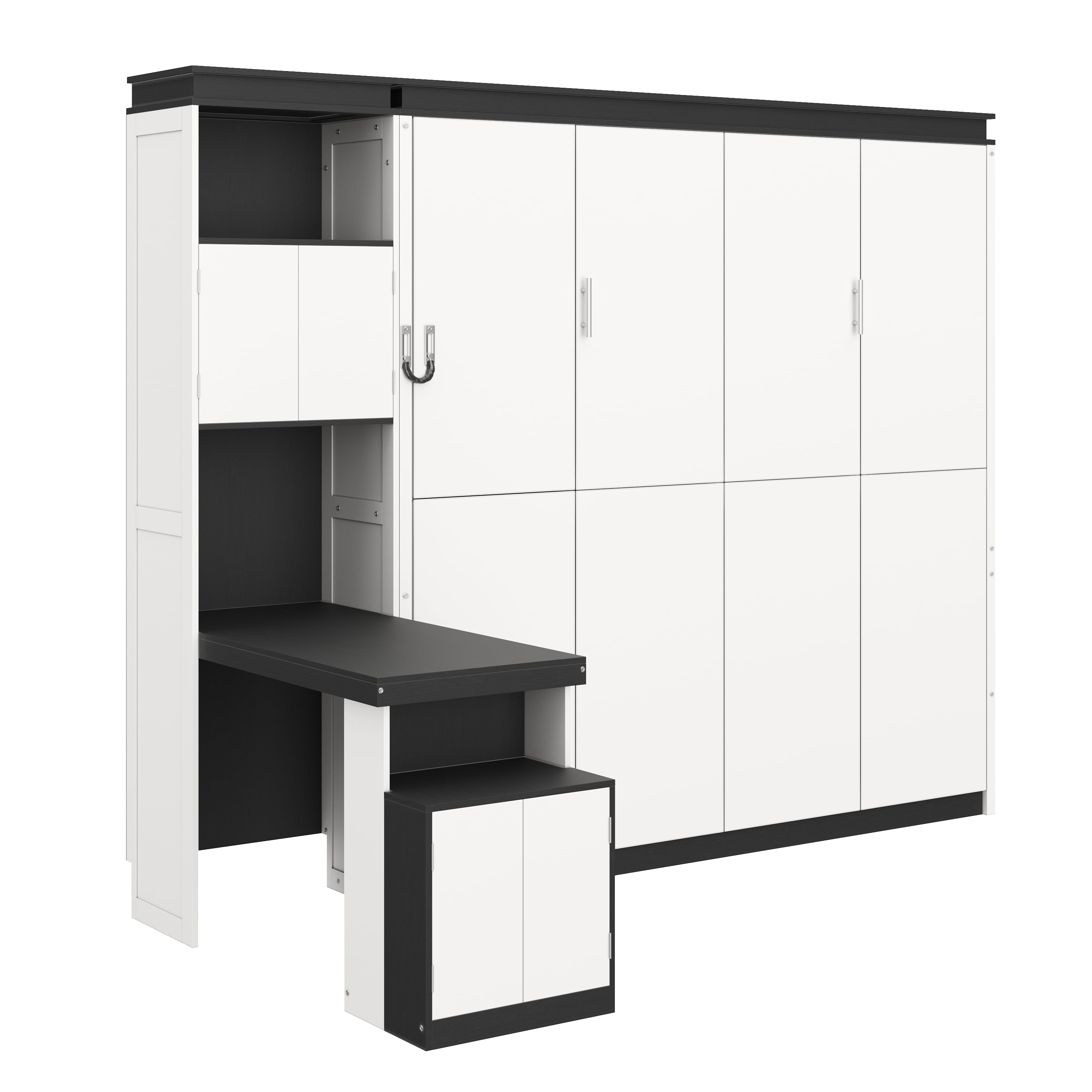 Queen Size Murphy Bed with Desk and Storage Shelves and Cabinets for Small Space, Guest Room