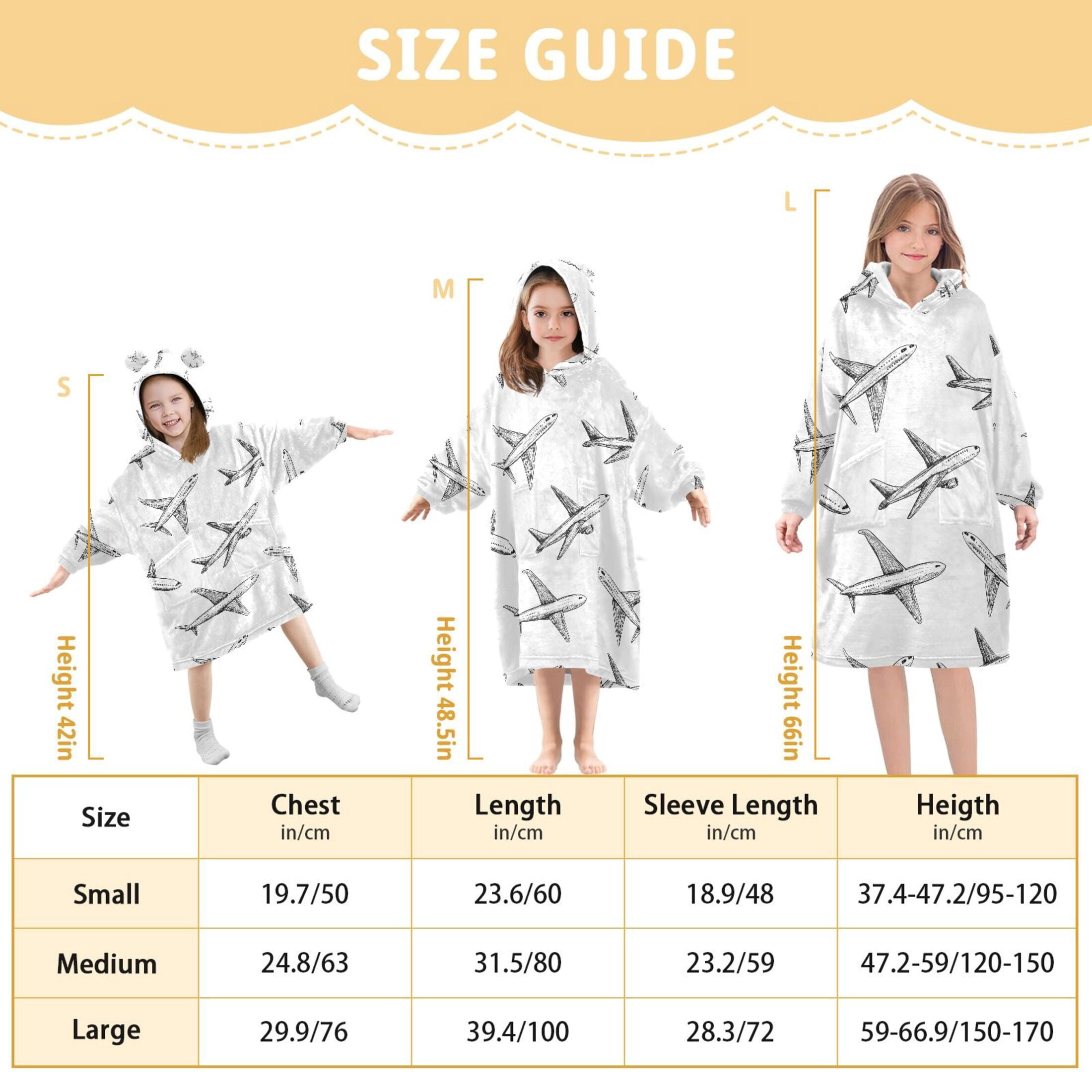 joogoo Blanket Hoodie for Airplane Retro Oversize Sweatshirt 3-14 YR L
