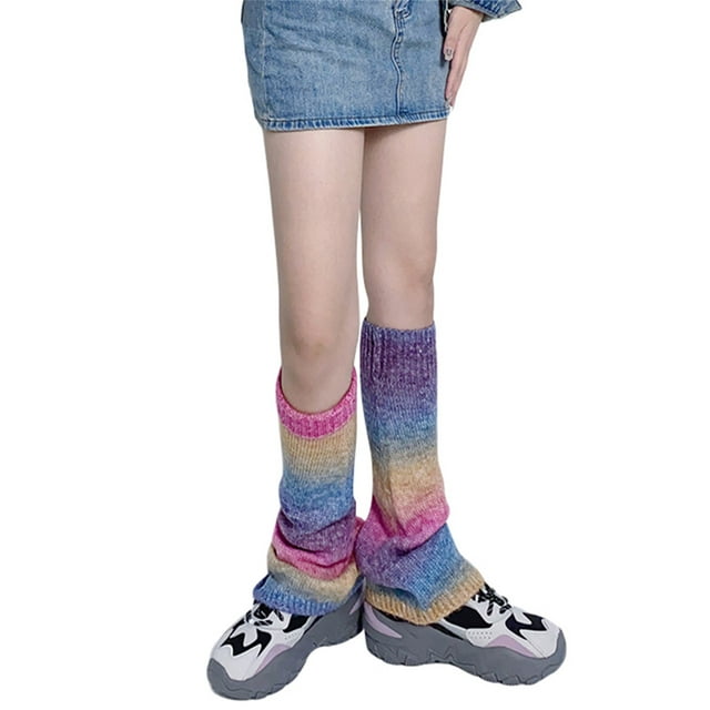 Wangsaura Women's Knit Slouch Socks, Gradient Rainbow Color Footless Boot Cuff