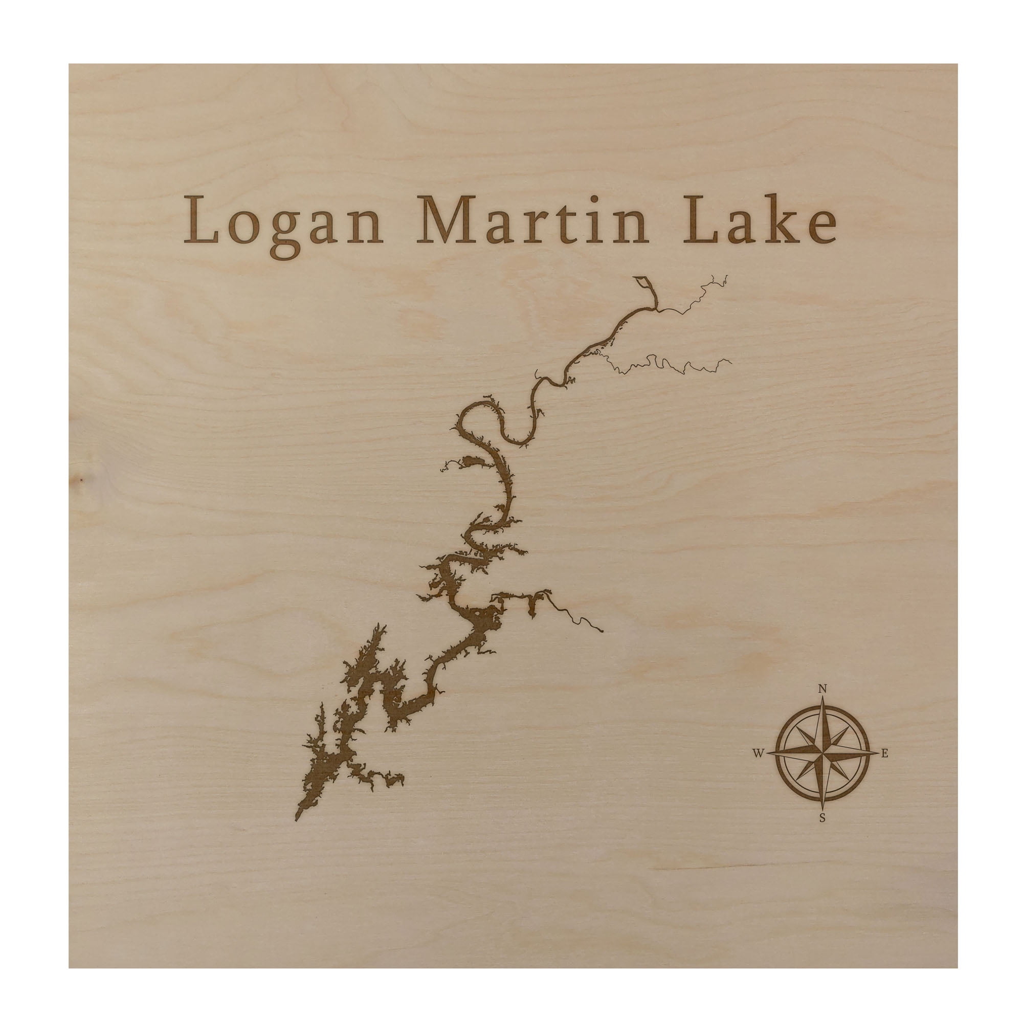 Logan Martin Lake Map 12x12" Birch Wood Wall Art Office Decor Gift