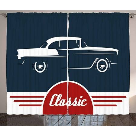 Retro Curtains By Old Nostalgic Car Figure With Classic