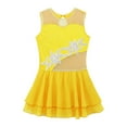 thumbnail image 3 of YONGHS Ice Skating Dress for Girls Kids Sleeveless Shiny Mesh Splice Tutu Skirted Leotard Ballet Dance Wear Yellow 10, 3 of 7