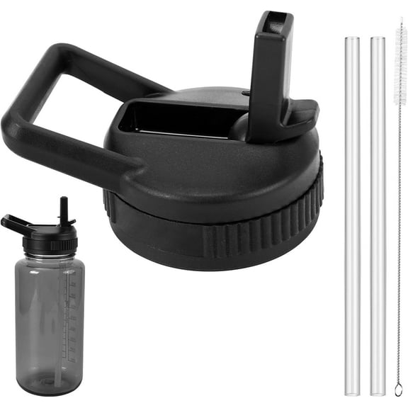 Straw Lid Compatible with Nalgene Water Bottles 32 OZ, BPA-Free Straws Lid with Handle for Nalgene Wide Mouth, Replacement Bottle Cap Accessories with 2 Straws and 1 Straw Brush