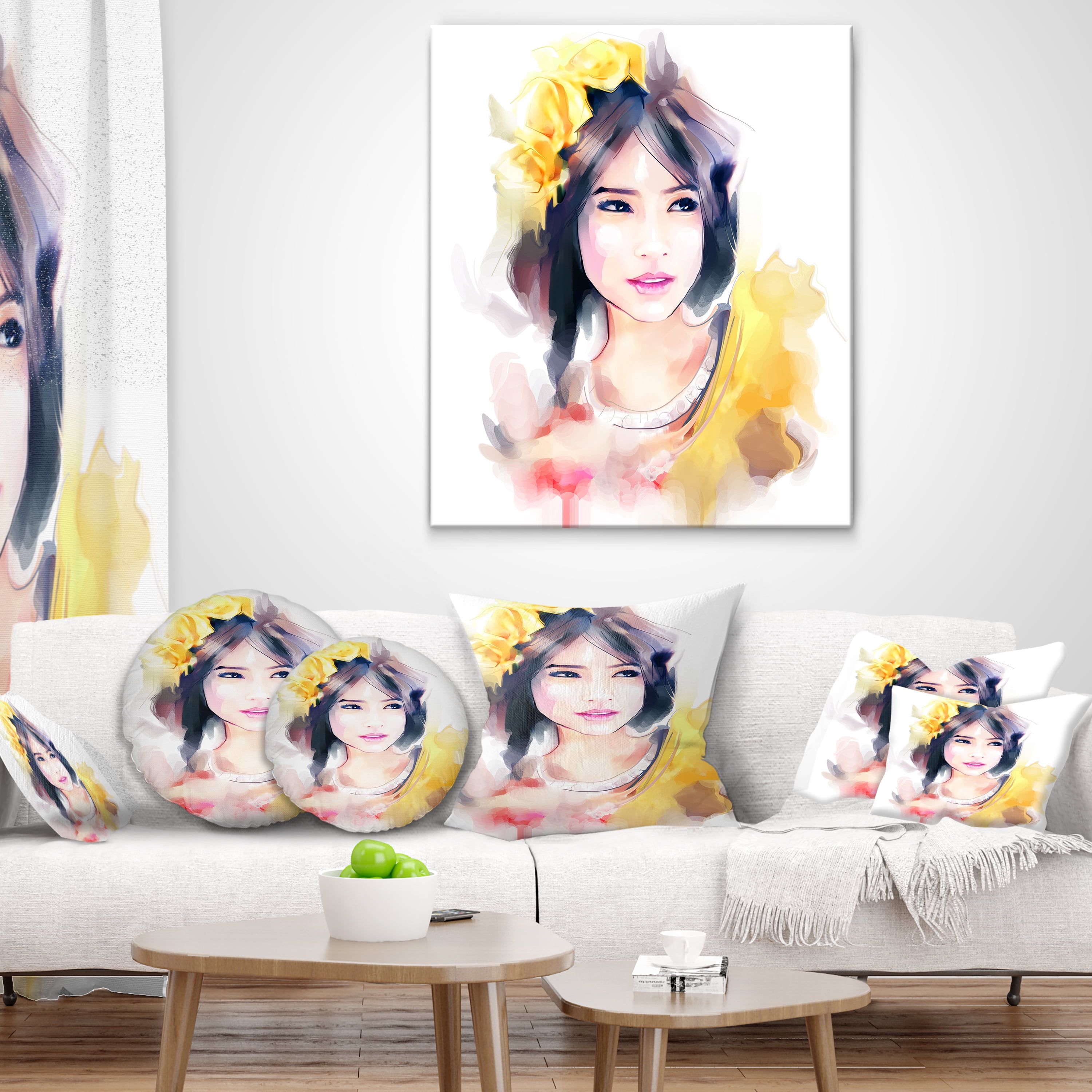 Designart Portrait of Beautiful Girl - Contemporary Throw Pillow - 18x18