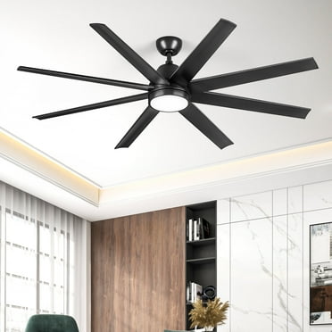 Dextrus Modern 65-Inch 8-Blade Ceiling Fan with LED Light and Remote, 6-Speed Silent DC Motor, Tri-Color Temperature, Memory Function for Indoor and Outdoor Use (Black)