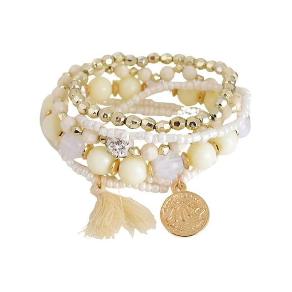 SUSHANG Bohemian Bracelet Boho Acrylic Beads Bracelet Boho Bracelets for Women Stretch Multilayer Bangles Multi Beads Bracelet Multicoloured Jewellery Gifts for Women Girls