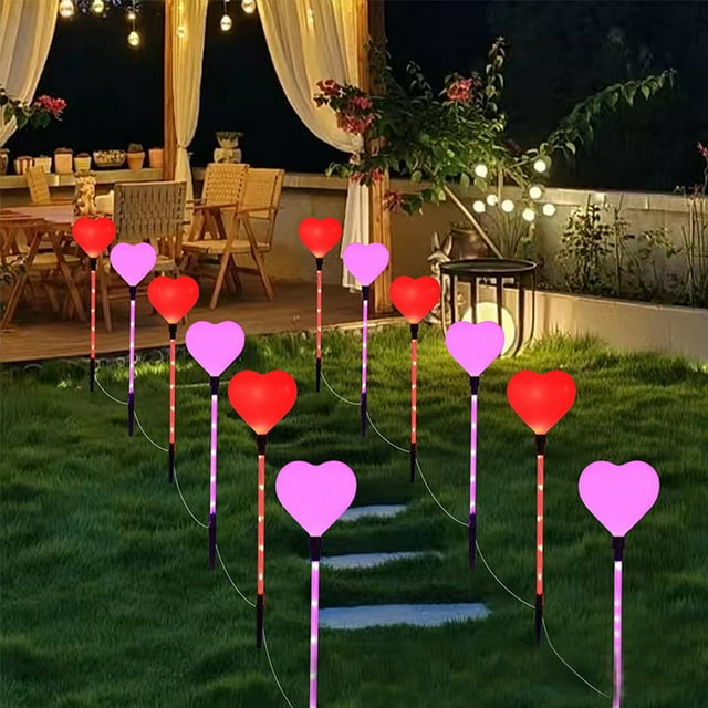 Xihbxyly Luces Solares para San Valentín, Diseño Clásico En Forma de Corazón, Decoración Led, Carga Solar Automática, Impermeables para Exteriores, Fácil Instalación, Regalo Ideal para Jardín, Tamaño