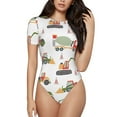 thumbnail image 2 of Goofa Excavator Printed Women Rash Guard Short Sleeve,Tummy control Swimsuit Surfing Swimsuit Bathing Suit One Piece Swimsuit UPF 50-Small, 2 of 9