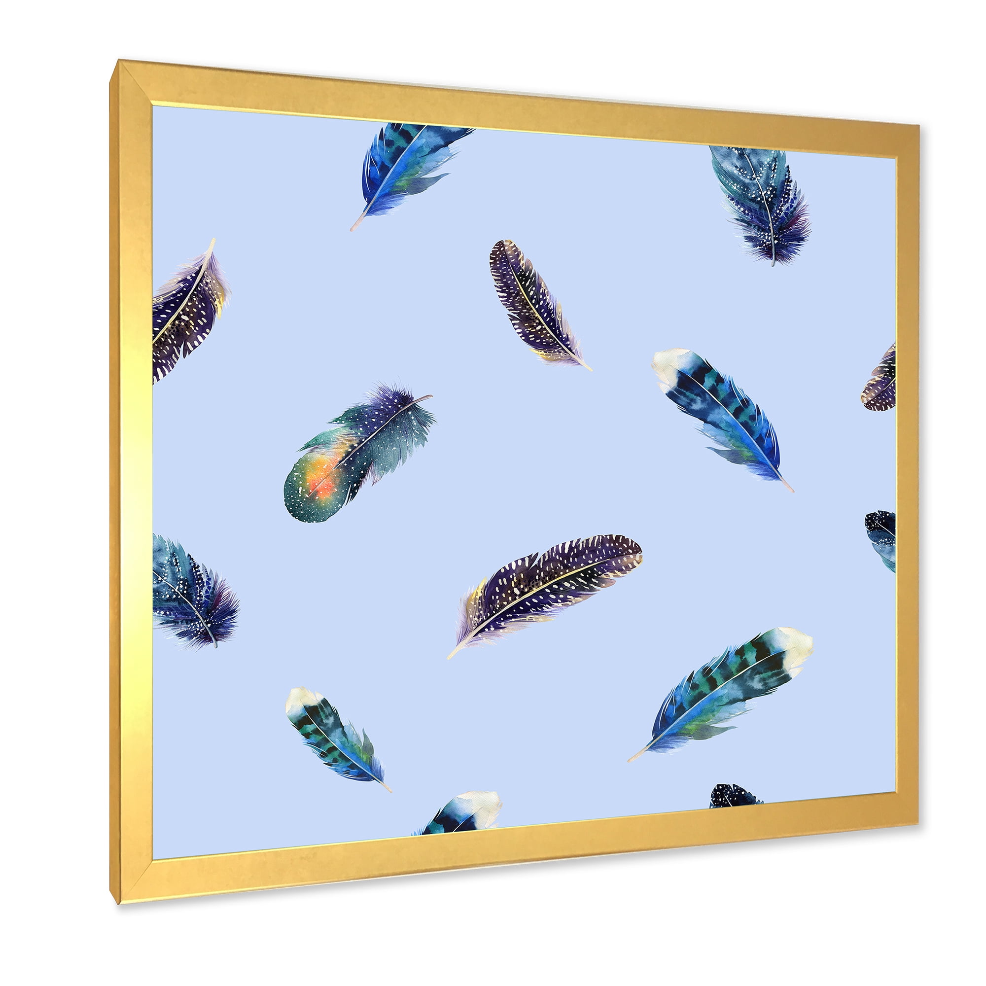 Designart 'Blue Feathers Boho Ethnic ' Bohemian & Eclectic Framed Art Print