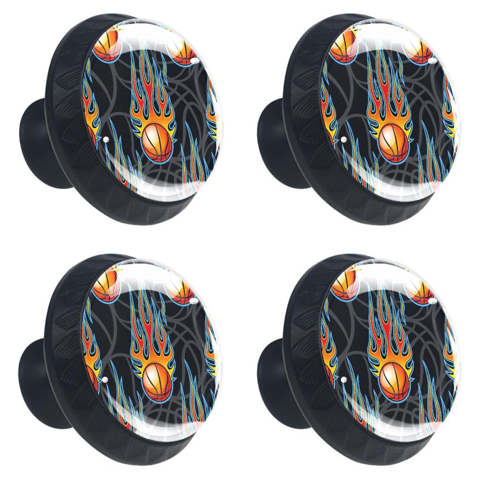 4 Pcs Sports Basketball Power Fire Knobs for Kitchen Cabinet Cupboard Dresser Bookcase Drawer Pulls Handles Round Home Decor