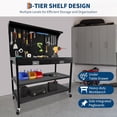 thumbnail image 3 of YUSAZENS 48 Inch Three Layer Workbench, Cold Rolled Steel Construction with Rear Back Panel, Black Multifunctional Utility Table for Household Garage DIY, 3 of 6