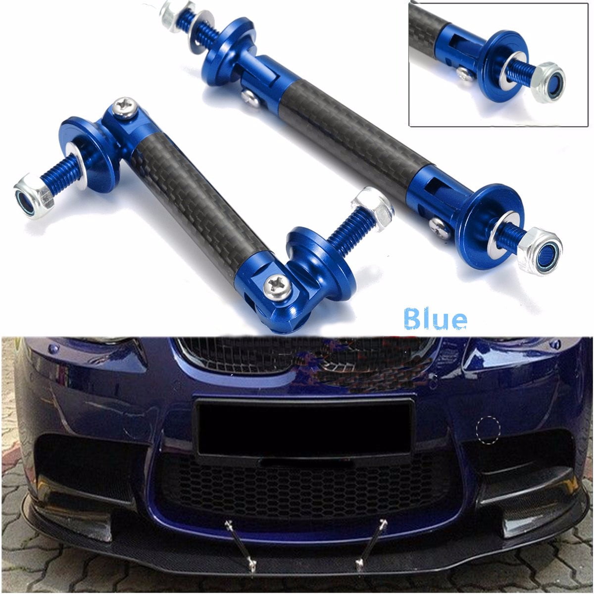 2Pcs Adjustable Front Bumper Lip Splitter Strut Brace Rod Support Bars Tool Set
