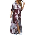 thumbnail image 2 of CEHVOM Robe Longue Décontractée pour Femme à Col en V, à Agencement de Couleurs, avec Boutons et Poches, à Manches Longues, 2 of 5
