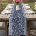 thumbnail image 4 of Navy Blue Floral Table Runner 36 Inches, Ethnic Tribe Abstract Art Flowers Bed Runner Dresser Scarves Tabletop for Indoor Outdoor Parties/Ceremony/Banquet, 13"x 36", 4 of 8