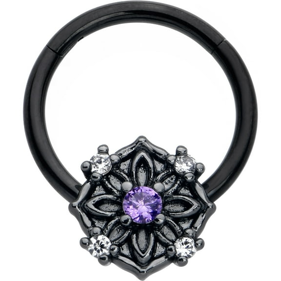 Body Candy Black Flower Ring Nose Ring - 316L Stainless Steel Segment Ring for Nostril Septum Cartilage Helix Daith Tragus Conch Ear Lobe Helix Piercings 16G/18G/20G Women Men Hypoallergenic