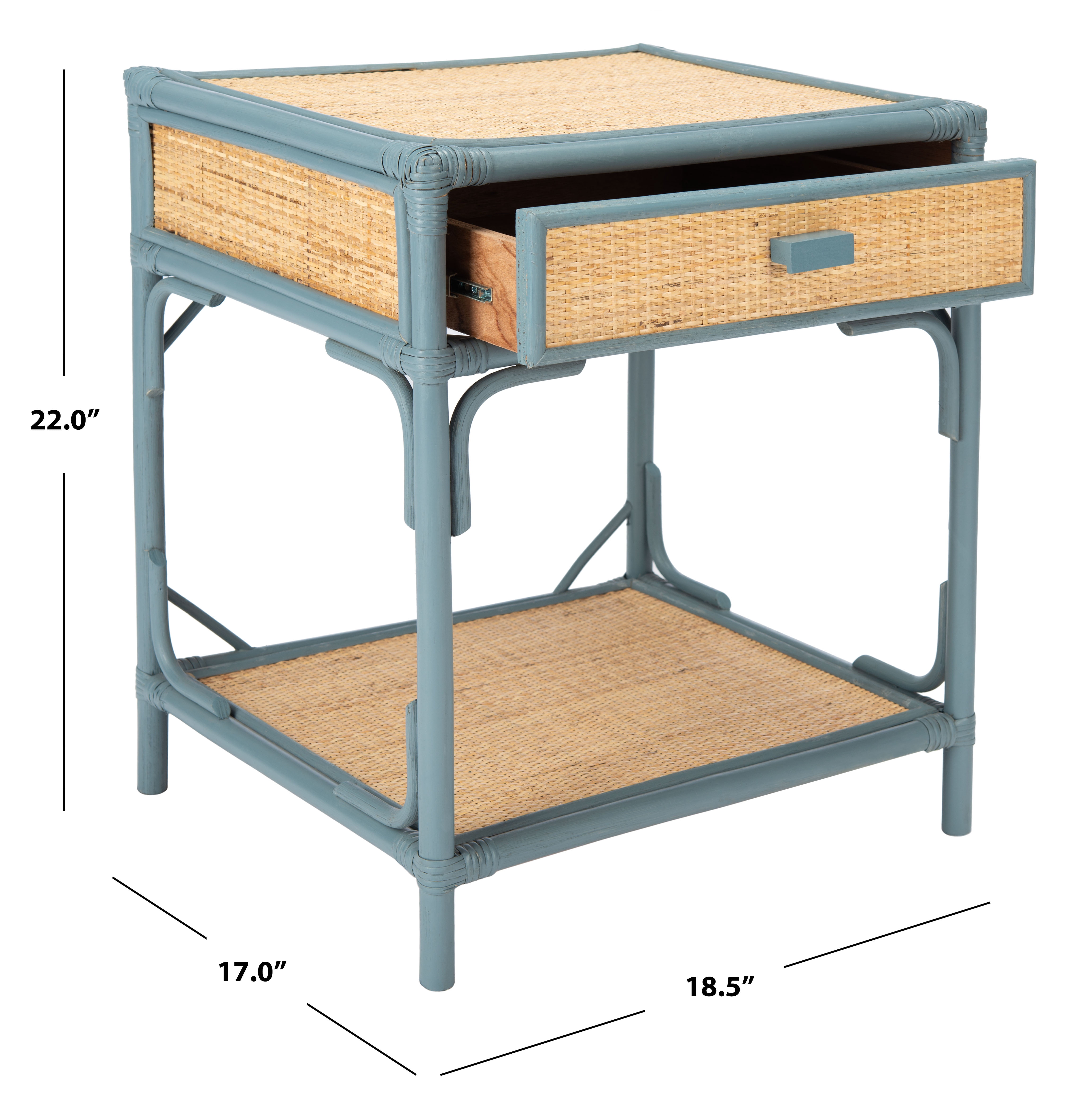 SAFAVIEH Roya Rustic 1 Drawer 1 Shelf Nightstand, Blue Grey/Natural