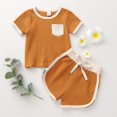 thumbnail image 2 of StylesILove Baby Boys Girls Contrast Binding Solid Top & Shorts 2pcs Unisex Toddler Ribbed Short Sleeve Cotton Summer Outfit (Mustard Yellow, 3T), 2 of 8