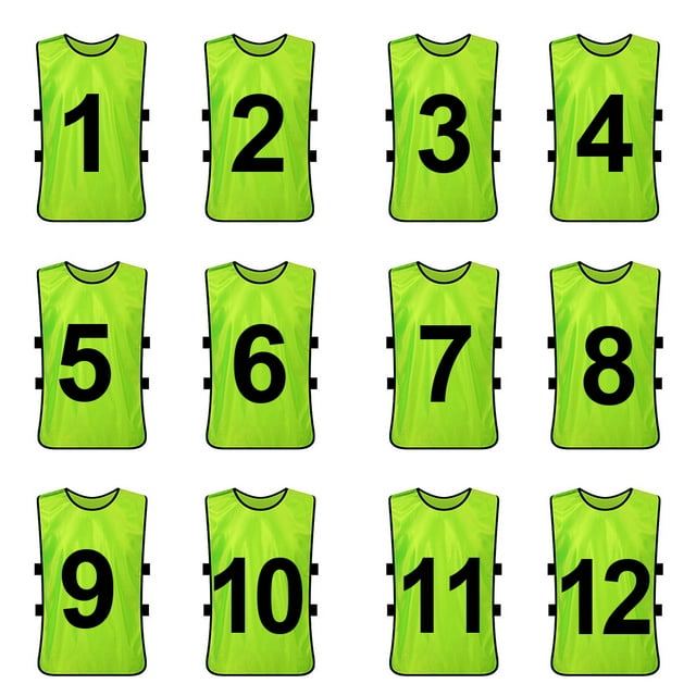 TOPTIE Ensembles de 12 Gilets d'Entraînement Numérotés (#1-12), Chasubles de Soccer