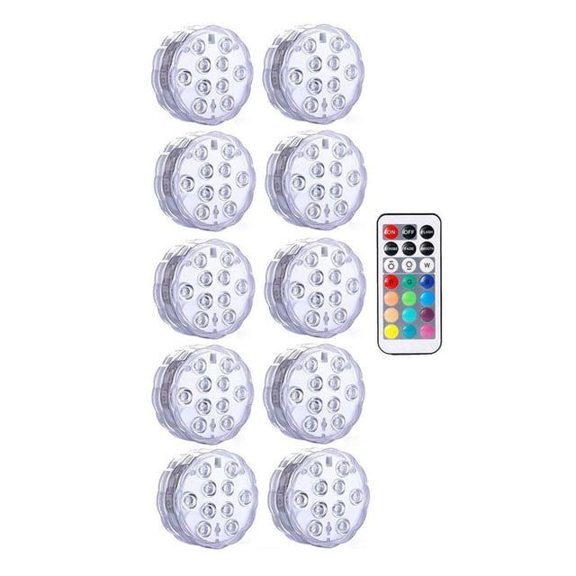 10leds RGB Submersible Light Underwater LED Night Light Swimming Pool Light For Outdoor Vase Fish Tank Pond Disco Wedding Party ,Easy to Install