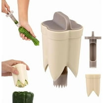 Pepper Seed Corer Remover, 2025 New 2 in 1 Bell Pepper Cutter Pepper Porer Seed Remover Tool, Quickly Cutting and Deseeding Bell Pepper Corer Tool for Vegetables Kitchen Gadget (Beige)