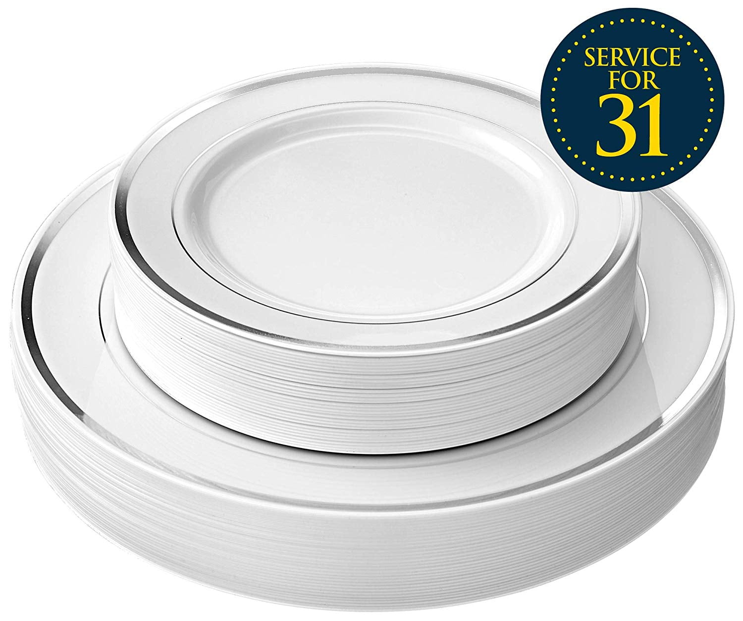 Disposable Plastic Party Plates - 62 Piece Dinnerware Set - 31 Salad