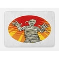 thumbnail image 1 of Halloween Bath Mat, Egyptian Mummy Character on Rays and Halftone Dots Retro Pop Art, Plush Bathroom Decor Mat with Non Slip Backing, 29.5" X 17.5", Vermilion and Grey Yellow, by Ambesonne, 1 of 2