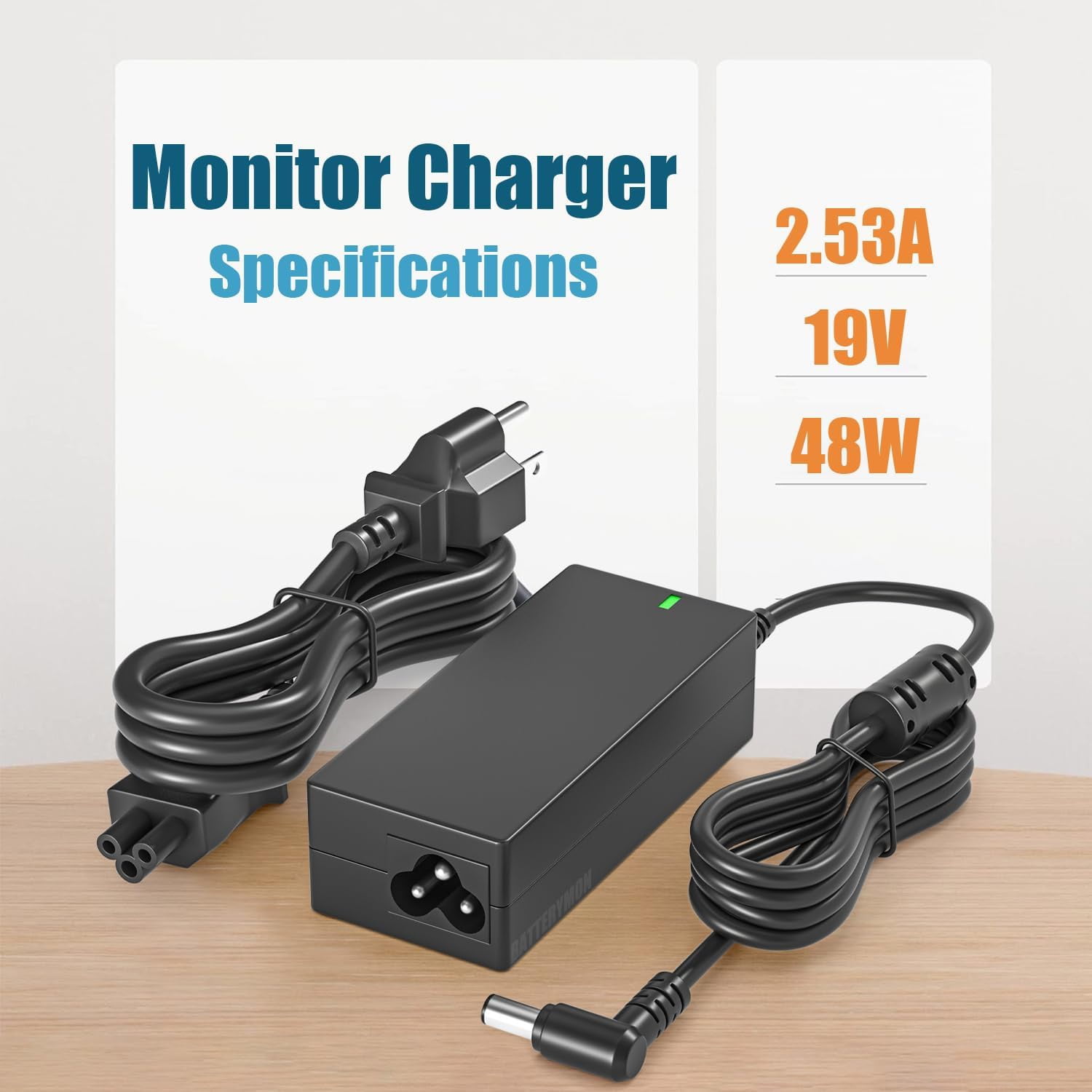 Adattatore Caricatore 19V Per Monitor TV LG 24TK410V - TopCharger, Cavo Da 110 Cm, Spedito Dalla Francia Con Tracciamento