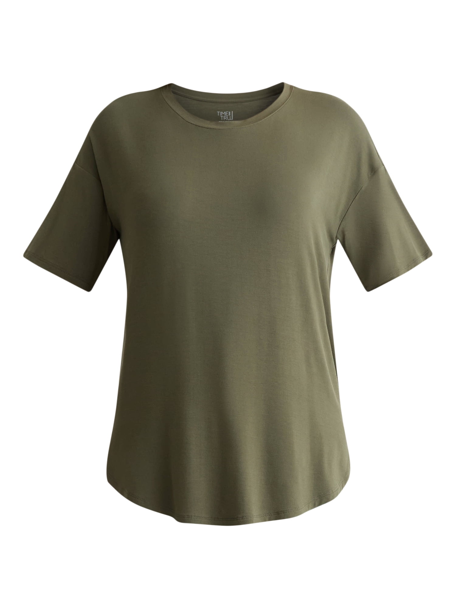 Time and Tru Women’s Crewneck Tunic Tee with Short Sleeves, Sizes XS-XXXL