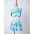 thumbnail image 5 of YEAHDOR Kids Girls 3Pcs Swimsuit Asymmetrical Floral Print Swimming Tops with Skirt Briefs Set for Pool Beach, 5 of 7