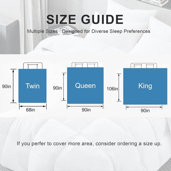 Goose Feather Down Comforter Queen Size, White  Cotton Duvet Insert, All Season Hotel Bedding Fluffy Cotton Comforter with Corner Tabs (White, Queen)