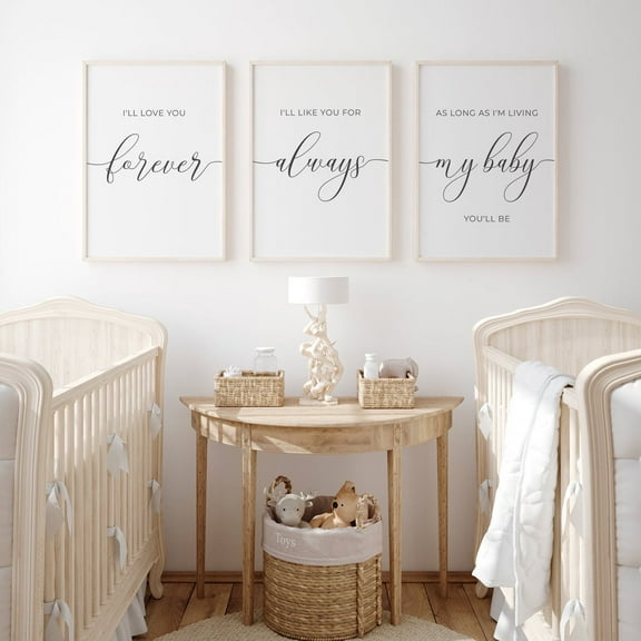 I'll Love You Forever Set of 3 Wall Art Prints Poster Pictures NewBorn Canvas Wall Painting for Baby Boy Nursery Decoration with Inner Frame