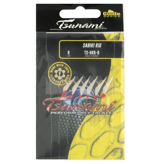 Tsunami Sabiki Fishing Rig Natural Finish Red Head Size 8