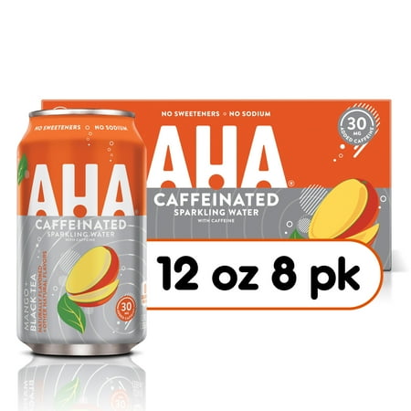 AHA Mango and Black Tea Sparkling Water, 12 fl oz, 8 Cans