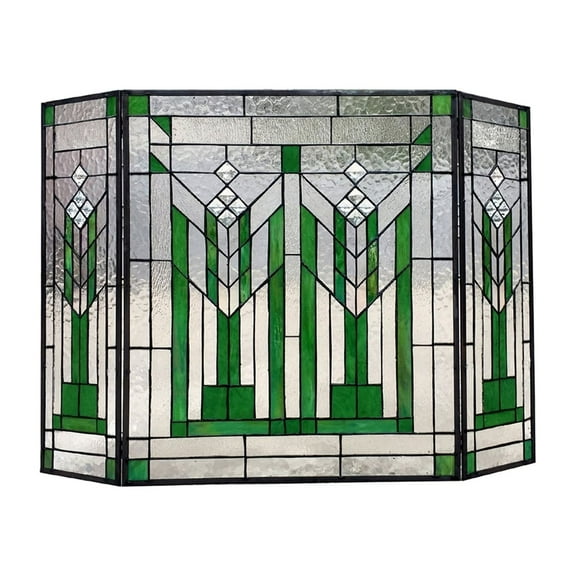 CHLOE Benjamin Mission 3pcs Folding Tiffany-glass Fireplace Screen 38" Wide