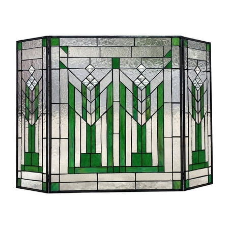 

CHLOE Benjamin Mission 3pcs Folding Tiffany-glass Fireplace Screen 38 Wide