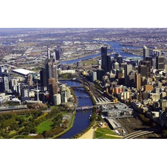 Melbourne CBD and Yarra River Victoria Australia Canvas Art - David Wall DanitaDelimont (36 x 24)