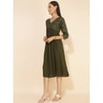 thumbnail image 4 of Janasya Women's Olive Rayon Yoke Foil Printed Gathered Dress, 4 of 7