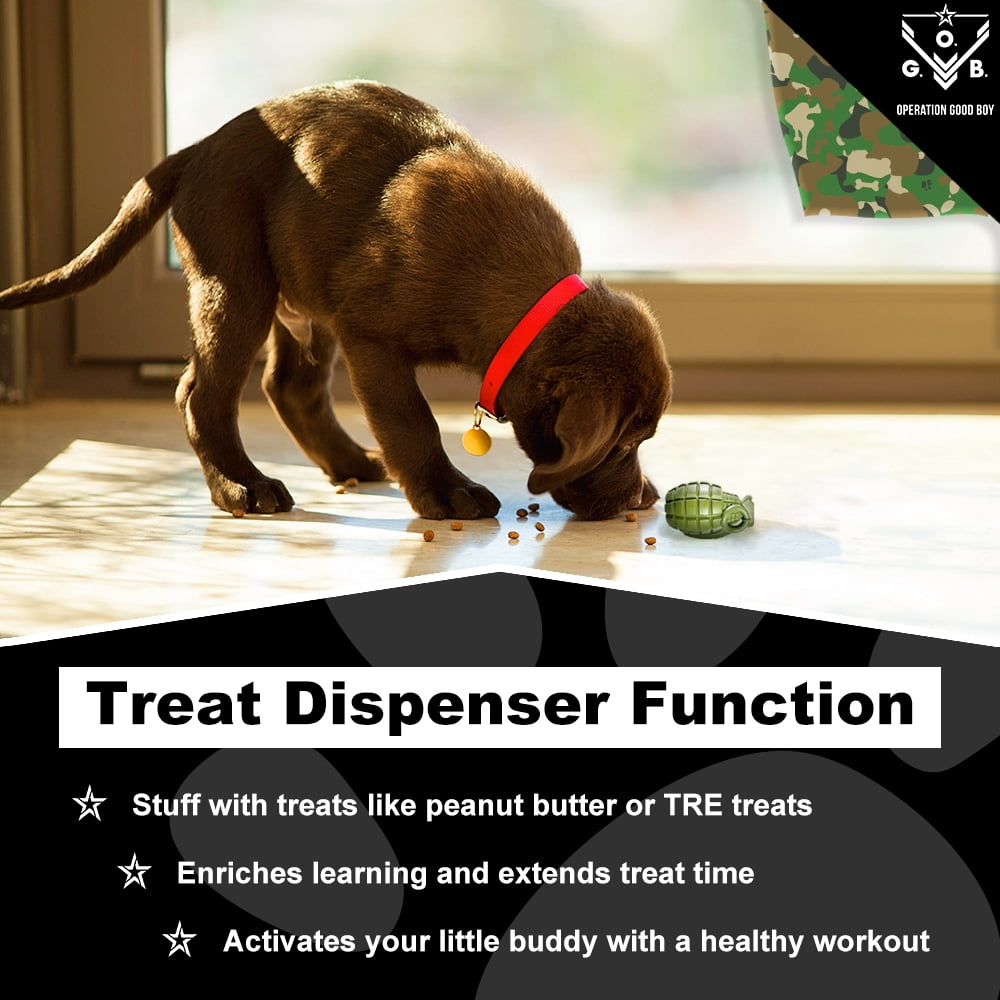 Operation Good Boy Grenade, Non-Toxic Dog Toy Grenade with Treat Pocket for Aggressive Chewers, Green