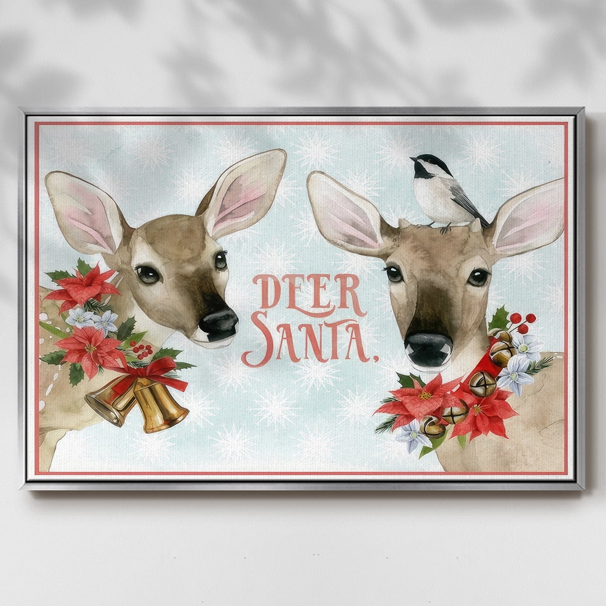 Deer Christmas Collection A - Framed Gallery Wrapped Holiday Canvas - 27 x 41 - Silver Frame
