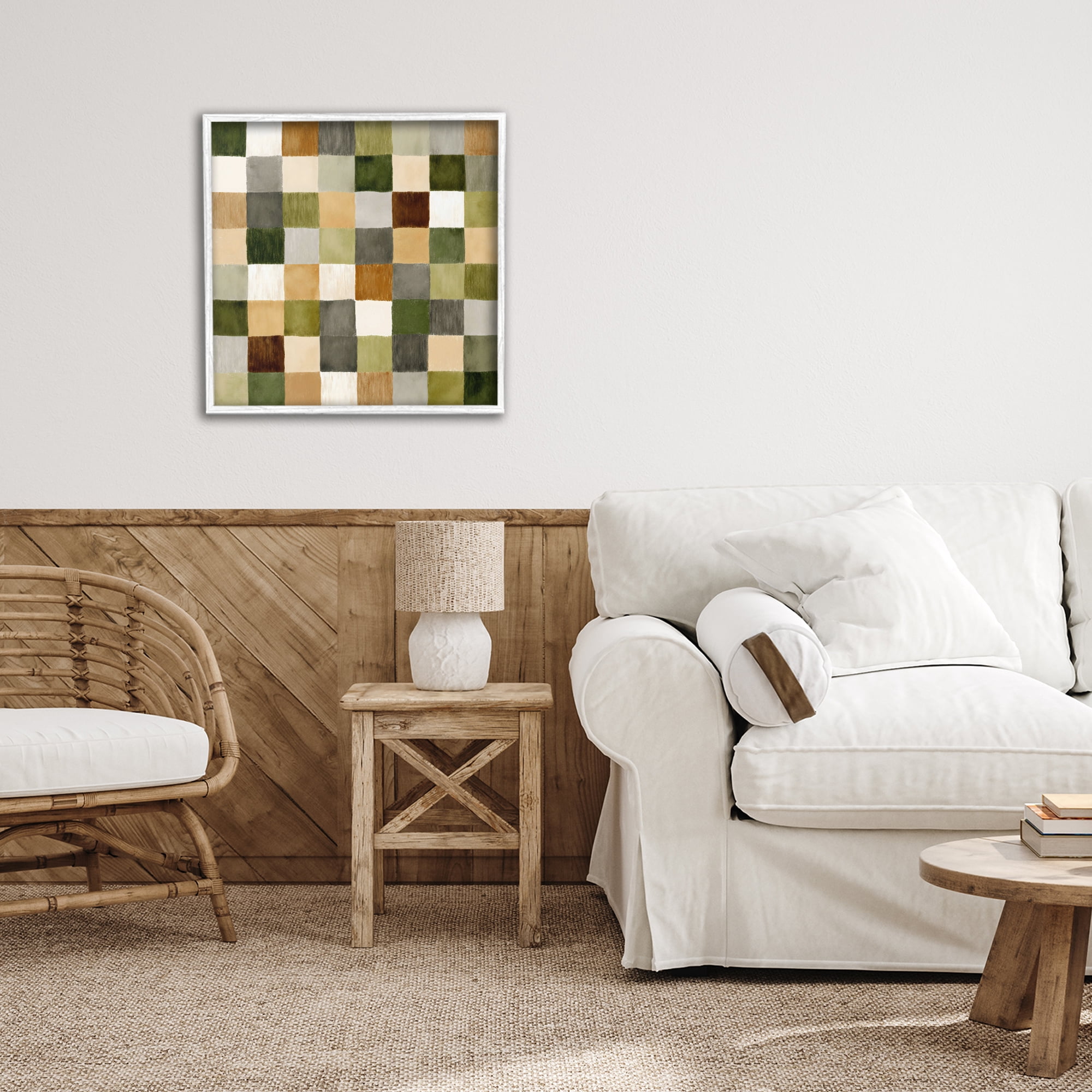 Stupell Industries Checkered Earth Tones White Framed Giclee Art, design by Petal Prints Design