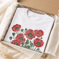 thumbnail image 6 of Poppy Linocut Floral T-Shirt, Vintage Boho Wildflower Tee, Cottagecore Unisex Cotton Shirt, August Birthday Gift, 6 of 9
