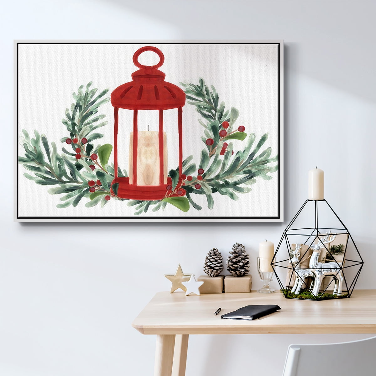 Woodland Holiday Collection A - Framed Gallery Wrapped Holiday Canvas - 37 x 25 - White Frame