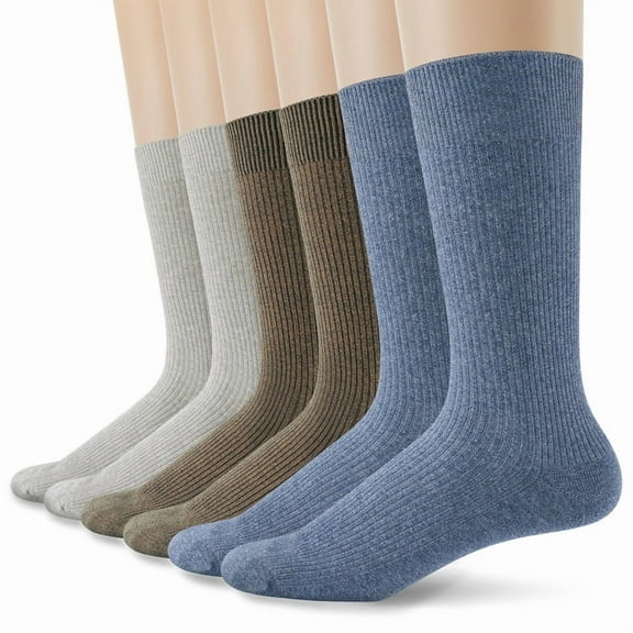 INNERSY Mens Cotton Socks Casual Crew Socks Business Dress Socks for Men 6 Pairs (L, Light Gray/ Blue/ Brown)