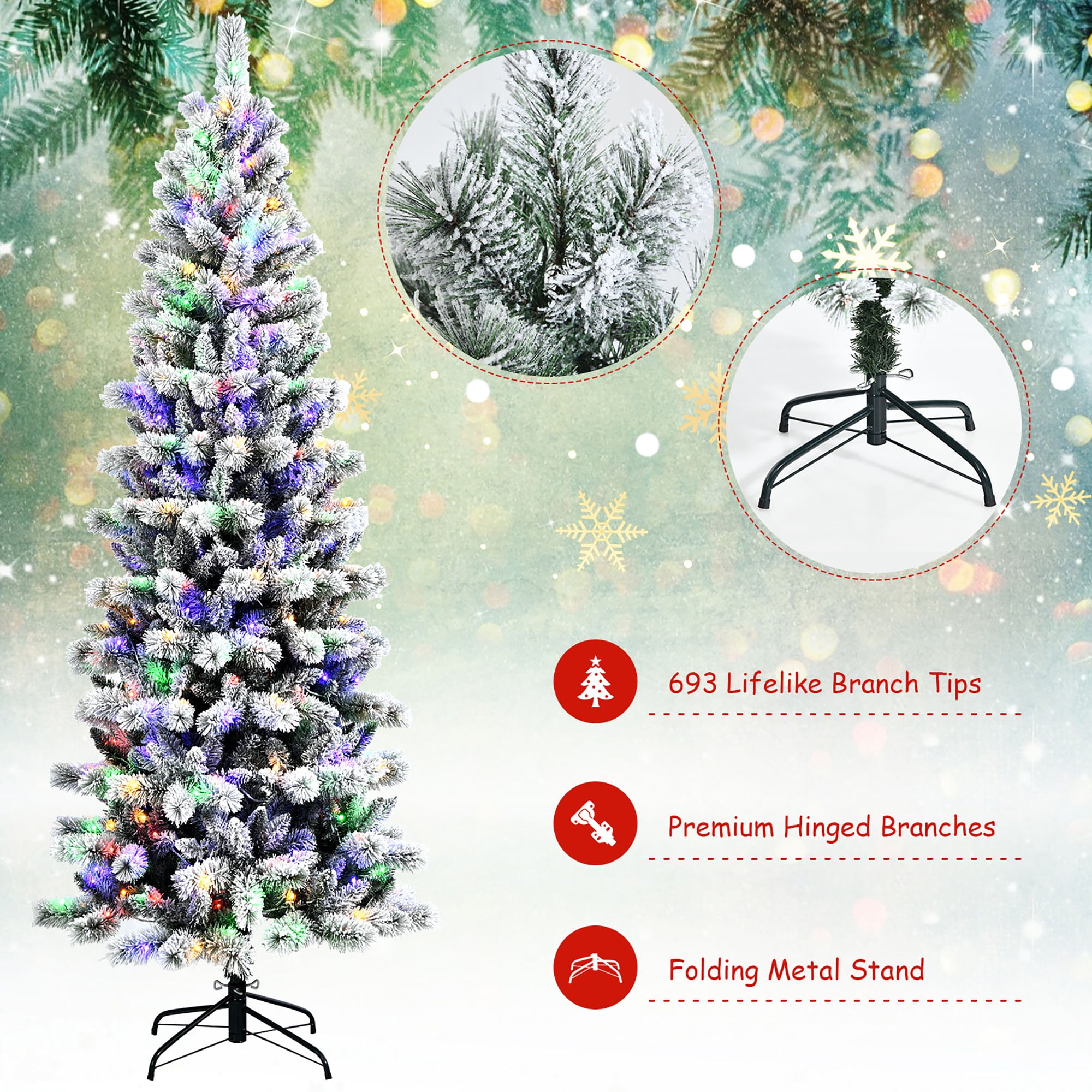 Costway 5 ft. Pre-Lit Hinged Artificial Christmas Tree Snow Flocked with 9  Modes Remote Control Lights CM23510US - The Home Depot