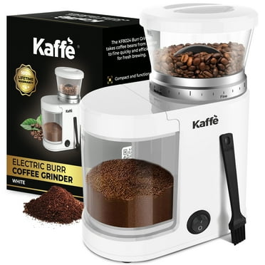 Kaffe Electric Burr Coffee Grinder (5.5oz) w/ Adjustable Coarseness Settings - Flat Burr - [New Upgraded Motor ] - Precision Coffee Bean Grinder for Home Use - White