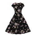 thumbnail image 1 of Pisexur Robe à Manches Courtes Col Rond Mode Décontractée Col Taille Haute Rayée Robe Midi à Manches Courtes Robe pour Femmes, 1 of 8